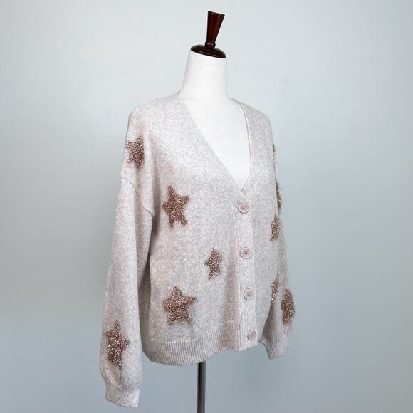 Maurices Gold Tinsel Star Knit V-Neck Cardigan - Picture 4 of 8
